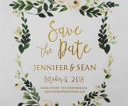 Digitally printed and foil stamped save the date card