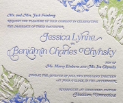 Two color letterpress printed wedding invitation.