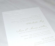One letterpress printed ink and one blind letterpress, wedding invitation.